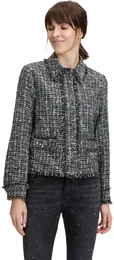 Jackenblazer Tweedblazer mit Fransen , Damen, Gr. 46, grau (grau, schwarz), Obermaterial: 47% Polyester, 30% Baumwolle, 23% Polyacryl. Futter: 100% Acetat., modisch, gerade normal, Langarm, Blazer, Material