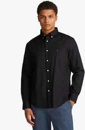 Langarmhemd CORE FLEX POPLIN SOLID RF SHIRT , Herren, Gr. M, N-Gr, schwarz, Web, Obermaterial: 100% Baumwolle, casual, regular fit, Langarm Manschette, Hemden