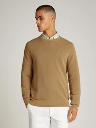 Rundhalspullover ESSENTIAL STRUCTURE CREW NECK , Herren, Gr. XXL, beige (safari canvas), Strick, Obermaterial: 100% Baumwolle, casual, Rundhals, Langarm Rippbndchen, Pullover, mit feiner Struktur