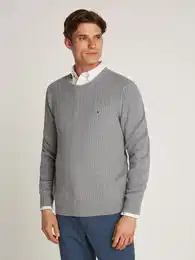 Strickpullover HERRINGBONE STRUCTURE C NK , Herren, Gr. XXL, grau (medium grau), Strick, Obermaterial: 100% Baumwolle, meliert, casual, regular fit hftlang, Rundhals, Langarm Rippstrickbndchen, Pullover, mit Zopfmuster