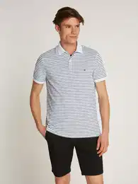 Poloshirt PERFORMANCE PIQUE REG POLO , Herren, Gr. M, wei (wei, desert sky), Jersey, Obermaterial: 63% Baumwolle, 31% Polyester, 6% Elasthan, gestreift, casual, regular fit hftlang, Kurzarm abgesteppt, Shirts, mit Streifenmuster