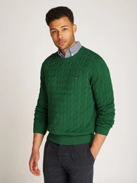 Strickpullover CLASSIC CABLE CREW NECK , Herren, Gr. L, street grn, Obermaterial: 100% Baumwolle, casual, Rundhals, Langarm Bndchen, Pullover