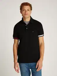 Poloshirt FLAG CUFF SLIM POLO , Herren, Gr. XL, schwarz, Jersey, Obermaterial: 96% Baumwolle, 4% Elasthan, kontrastfarbene Details, casual, slim fit hftlang, Kurzarm Bndchen, Shirts, mit Kontrast-Details