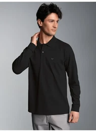 Poloshirt Langarm Poloshirt mit Armbndchen , Herren, Gr. 4XL, schwarz, 100% Baumwolle, Basic, Langarm, Shirts