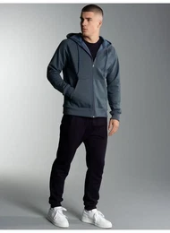 Freizeitanzug Jogginganzug mit Kapuze und Reiverschluss , Herren, Gr. XXXL, blau (jeans, melange), 70% Baumwolle, 30% Polyester, Sportanzge