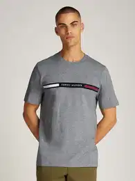 T-Shirt HILFIGER CHEST INSERT TEE , Herren, Gr. L, grau (medium grau heather), Single Jersey, Obermaterial: 100% Baumwolle, casual, Rundhals, Kurzarm, Shirts