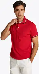 Poloshirt TOMMY TIPPED SLIM POLO , Herren, Gr. XL, rot (medium rot), Obermaterial: 96% Baumwolle, 4% Elasthan, casual, schmal, Kurzarm Rippbndchen, Shirts