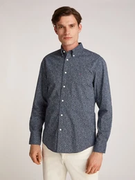 Langarmhemd FLEX POPLIN LINR FLORAL RF SHIRT , Herren, Gr. L, N-Gr, night sky, ivory petal prt, Web, Obermaterial: 100% Baumwolle, casual, regular fit, Langarm 1-Knopf-Manschette, Hemden, mit floralem Miniprint
