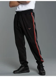 Jerseyhose Jogginghose mit kontrastfarbigen Seitenstreifen , Herren, Gr. XL, US-Gren, schwarz, 70% Baumwolle, 30% Polyester, casual, Hosen