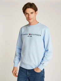 Sweatshirt TOMMY LOGO SWEATSHIRT , Herren, Gr. L, blau (breezy blau), Sweatware, Obermaterial: 70% Baumwolle, 30% Polyester, casual, normal hftbedeckend, Rundhals, Langarm eingesetzt Rippbndchen, Sweatshirts, mit klassischem Rundhalsa