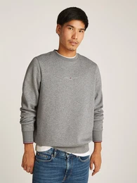 Sweatshirt TOMMY LOGO TIPPED CREWNECK , Herren, Gr. L, grau (medium grau heather), Sweatware, Obermaterial: 63% Baumwolle, 37% Polyester, casual, regular fit hftbedeckend, Langarm Rippbndchen kontrastfarben, Sweatshirts