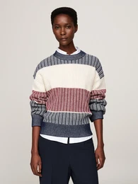 Strickpullover GLOBAL STP ALL OVER SWEATER , Damen, Gr. L (40), blau (desert sky), Strick, Obermaterial: 100% Wolle, unifarben, casual, regular fit, Rundhals, Langarm Bndchen, Pullover, mit Global Stripe