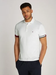 Poloshirt FLAG CUFF SLIM POLO , Herren, Gr. XL, wei, Jersey, Obermaterial: 96% Baumwolle, 4% Elasthan, kontrastfarbene Details, casual, slim fit hftlang, Kurzarm Bndchen, Shirts, mit Kontrast-Details