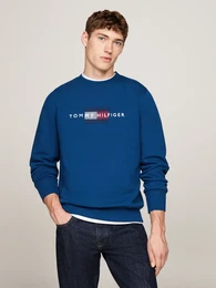 Sweatshirt HILFIGER FLAG EMBRO SWEATSHIRT , Herren, Gr. XXL, blau (deep indigo), Sweatware, Obermaterial: 64% Baumwolle, 36% Polyester, casual, Rundhals, Langarm Rippbndchen, Sweatshirts, mehrfarbige Stickerei auf der Brust