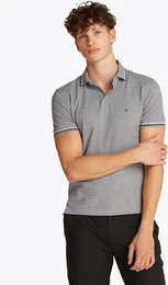 Poloshirt TOMMY TIPPED SLIM POLO , Herren, Gr. L, grau (medium grau heather), Obermaterial: 96% Baumwolle, 4% Elasthan, casual, schmal, Kurzarm Rippbndchen, Shirts