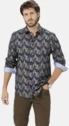 Langarmhemd Hemd STILANERO , Herren, Gr. XL, blau, Obermaterial: 100% Baumwolle CO., Langarm, Hemden, im floralen Druck-Design