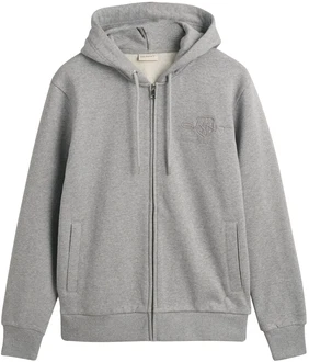GANT Herren Sweatjacke mit Kapuze REGULAR TONAL SHIELD FULL ZIP HOODIE grau