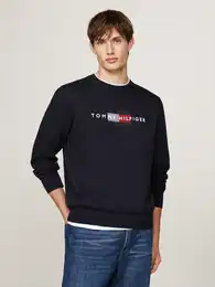 Sweatshirt HILFIGER FLAG EMBRO SWEATSHIRT , Herren, Gr. XXXL, blau (desert sky), Sweatware, Obermaterial: 64% Baumwolle, 36% Polyester, casual, Rundhals, Langarm Rippbndchen, Sweatshirts, mehrfarbige Stickerei auf der Brust