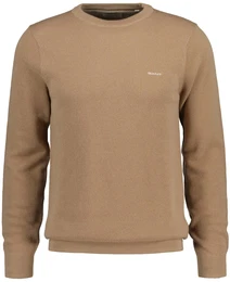 Sweater Strickpullover COTTON PIQUE C-NECK , Herren, Gr. L, beige (schwarz khaki), Obermaterial: 100% Baumwolle CO., Sweatshirts