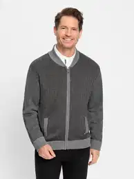 Strickjacke MARCO DONATI Gr. 60/62, grau (grau, gemustert), Herren, 50% Baumwolle, 50% Polyacryl, unifarben, meliert, Strickjacken