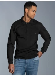 Poloshirt Langarm aus Baumwolle Gr. 5XL, schwarz Herren Shirts