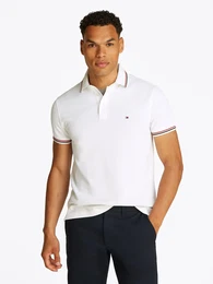 Poloshirt TIPPED SLIM FIT POLO , Herren, Gr. L, wei, Jersey, Obermaterial: 96% Baumwolle, 4% Elasthan, casual, slim fit, Kurzarm, Shirts, mit Kontrast-Details