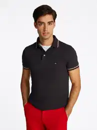 Poloshirt TIPPED SLIM FIT POLO , Herren, Gr. XXXL, schwarz, Jersey, Obermaterial: 96% Baumwolle, 4% Elasthan, casual, slim fit, Kurzarm, Shirts, mit Kontrast-Details
