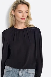 Langarmbluse , Damen, Gr. M, schwarz, Web, Obermaterial: 100% Polyester, casual, Rundhals, Langarm Bndchen, Blusen, Mit Bndchen an den rmeln