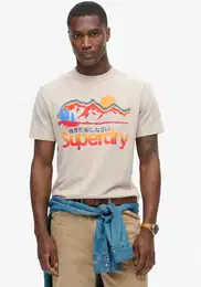 Rundhalsshirt CL GREAT OUTDOORS GRAPHIC TEE , Herren, Gr. XXL, beige (lavin beige marl), Single Jersey, Obermaterial: 55% Baumwolle, 45% Polyester, meliert, bedruckt, modisch, relaxed fit, Rundhals, Kurzarm, Shirts
