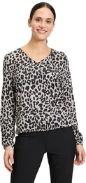 Kurzarmshirt Casual-Shirt mit Gummizug , Damen, Gr. 44, grau (grau, schwarz), Jersey, Obermaterial: 50% Modal, 50% Baumwolle., casual, figurumspielend normal, V-Ausschnitt, Langarm, Shirts, Muster