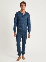 Schlafanzug Relax Imprint 2 , Herren, Gr. XL (56), blau (coronet blau), Obermaterial: 100% Baumwolle, unifarben, gemustert, klassisch, bequem lang, Rundhals, Langarm angesetztes Bndchen, Homewear-Sets, mit kleiner Knopfleiste