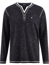 Langarm-Poloshirt Langarmshirt GIVIRA , Herren, Gr. 60, schwarz, Obermaterial: 96% Baumwolle CO. 4% Polyester PES., casual, regular fit normal, Serafino, Langarm, Shirts, in melierter Optik