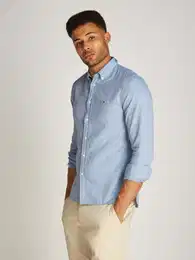 Langarmhemd BRUSHED LINEN SOLID SF SHIRT , Herren, Gr. XL, N-Gr, blau (shirt blau), Web, Obermaterial: 85% Baumwolle, 15% Leinen, casual, slim fit, Langarm 1-Knopf-Manschette, Hemden