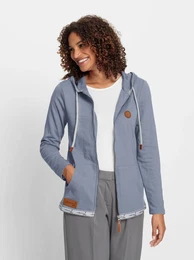 Shirtjacke CASUAL LOOKS Sweatjacke Gr. 44, blau (taubenblau), Damen, 50% Baumwolle, 50% Polyester, unifarben, Shirts
