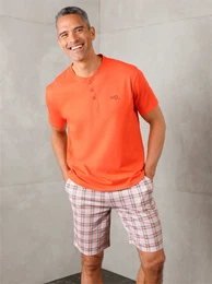 Shorty WSCHEPUR Gr. 48/50, orange, grau, kariert, Herren, 100% Baumwolle, Homewear-Sets