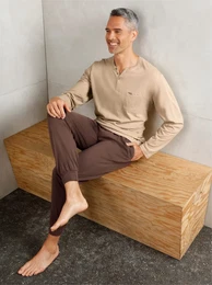 Pyjamaoberteil WSCHEPUR Schlafanzug-Shirt Gr. 52/54, beige, Herren, 100% Baumwolle, unifarben, Shirts