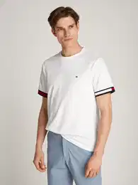 T-Shirt GLOBAL STRIPE FLAG CUFF TEE , Herren, Gr. XL, wei, Single Jersey, Obermaterial: 100% Baumwolle, casual, regular fit, Rundhals, Kurzarm, Shirts