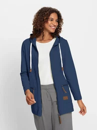 Shirtjacke CASUAL LOOKS Sweatjacke Gr. 44, blau (dunkelblau), Damen, 50% Baumwolle, 50% Polyester, unifarben, Shirts