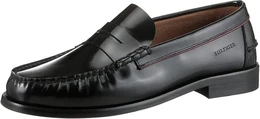 Slipper CLASSIC HILFIGER LEATHER LOAFER , Herren, Gr. 45, schwarz, Leder, unifarben, glnzend, elegant, Schuhe, Blockabsatz, Businesssmode, Festtagsmode mit Mokassinnaht