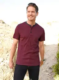 Kurzarmshirt CATAMARAN T-Shirt Gr. 48/50, rot (kirsche, anthrazit), Herren, 100% Baumwolle, gemustert, gestreift, Shirts
