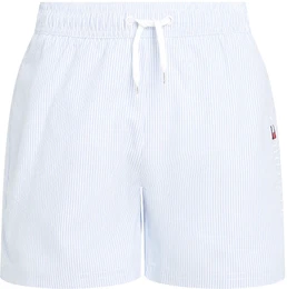 Badeshorts MEDIUM DRAWSTRING ITHACA , Jungen, Gr. 140/146, N-Gr, ithaca wei sweet blau, Polyester, SWIMWEAR, gestreift, Badehosen, mit Streifendesign, Logostickerei