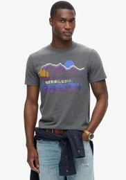 Rundhalsshirt CL GREAT OUTDOORS GRAPHIC TEE , Herren, Gr. M, grau (granite grau marl), Single Jersey, Obermaterial: 55% Baumwolle, 45% Polyester, meliert, bedruckt, modisch, relaxed fit, Rundhals, Kurzarm, Shirts