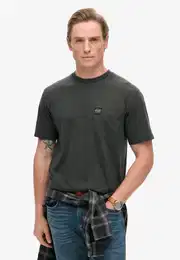 Rundhalsshirt CONTRAST STITCH POCKET T-SHIRT , Herren, Gr. L, schwarz (washed schwarz), Single Jersey, Obermaterial: 100% Baumwolle, unifarben, modisch, loose fit, Rundhals, Kurzarm, Shirts