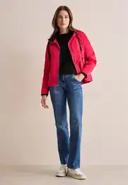 Kurzjacke , Damen, Gr. XL (44), rot (granita rot), Stoff, 100% Polyester, unifarben, casual, normal normal, ohne Ausschnitt, Langarm Bndchen, Jacken, mit Kapuze mit Schriftzug