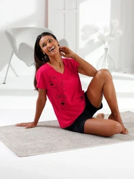 Shorty WSCHEPUR Gr. 44/46, rot (rot, schwarz), Damen, 50% Baumwolle, 50% Viskose, Homewear-Sets