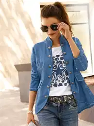 Shirtjacke INSPIRATIONEN Sweatjacke Gr. 54, blau (jeansblau), Damen, 100% Baumwolle, gemustert, unifarben, Shirts