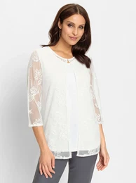 2-in-1-Shirt LADY 2-in-1-Shirt Gr. 54, beige (ecru), Damen, 100% Polyester, Top:5% Elasthan, 95% Viskose, unifarben, Shirts