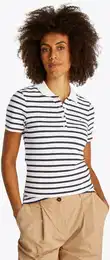 Poloshirt 1985 Slim Fit Pique Premium , Damen, Gr. L (40), ecru, schwarz night navy, Piquu00e9, Obermaterial: 95% Baumwolle, 5% Elasthan, gestreift, casual, slim fit hftlang, Kurzarm abgesteppt, Shirts, mit Logostickerei, mit Seitenschl