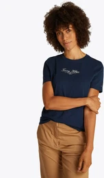 T-Shirt REG SCRIPT C-NK TEE SS , Damen, Gr. XXXL (46), blau (schwarz night navy), Single Jersey, Obermaterial: 100% Baumwolle, bedruckt, Basic, regular fit hftlang, Rundhals, Kurzarm abgesteppt, Shirts, mit Logo-Schriftzug