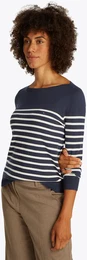 Strickpullover CO JERSEY STITCH BOAT-NK SWEATER , Damen, Gr. XXXL (46), schwarz night navy, ivory petal stp, Strick, Obermaterial: 67% Baumwolle, 33% Polyamid, gestreift, casual, Basic hftlang, U-Boot-Ausschnitt, Langarm Bndchen, Pull